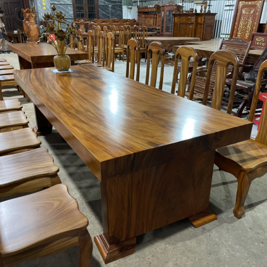 Bộ bàn dài 10 ghế, bàn gỗ nguyên khối