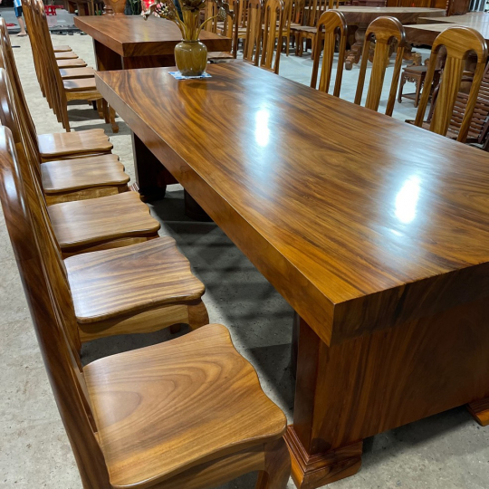 Bộ bàn dài 10 ghế, bàn gỗ nguyên khối