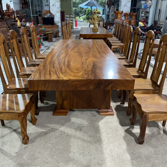 Bộ bàn dài 10 ghế, bàn gỗ nguyên khối