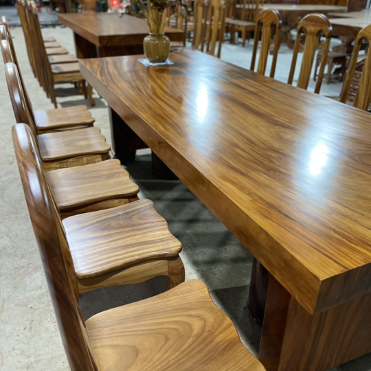 Bộ bàn dài 10 ghế, bàn gỗ nguyên khối